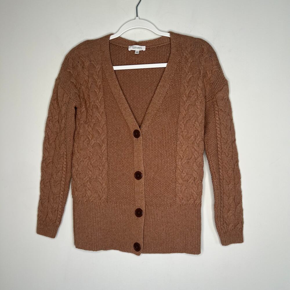 Haven Well Within, Cozy Cable Knit V-Neck Cardigan - Camel